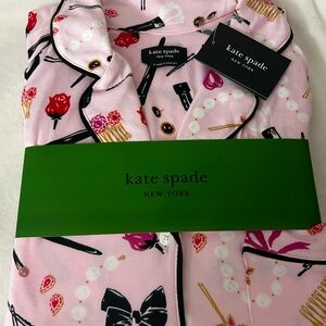 Brand NEW Kate Spade Pink Pajama Set -Fun Prints of bows, pearls & earrings.